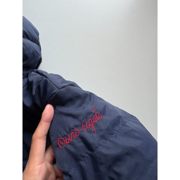 Baby JACADI Navy Funny Bear Embroidered Nylon Down Filled Snowsuit, Size 18M - Picture 8 of 12